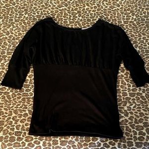 Black 3/4 Sleeve Keyhole Back Fancy Top